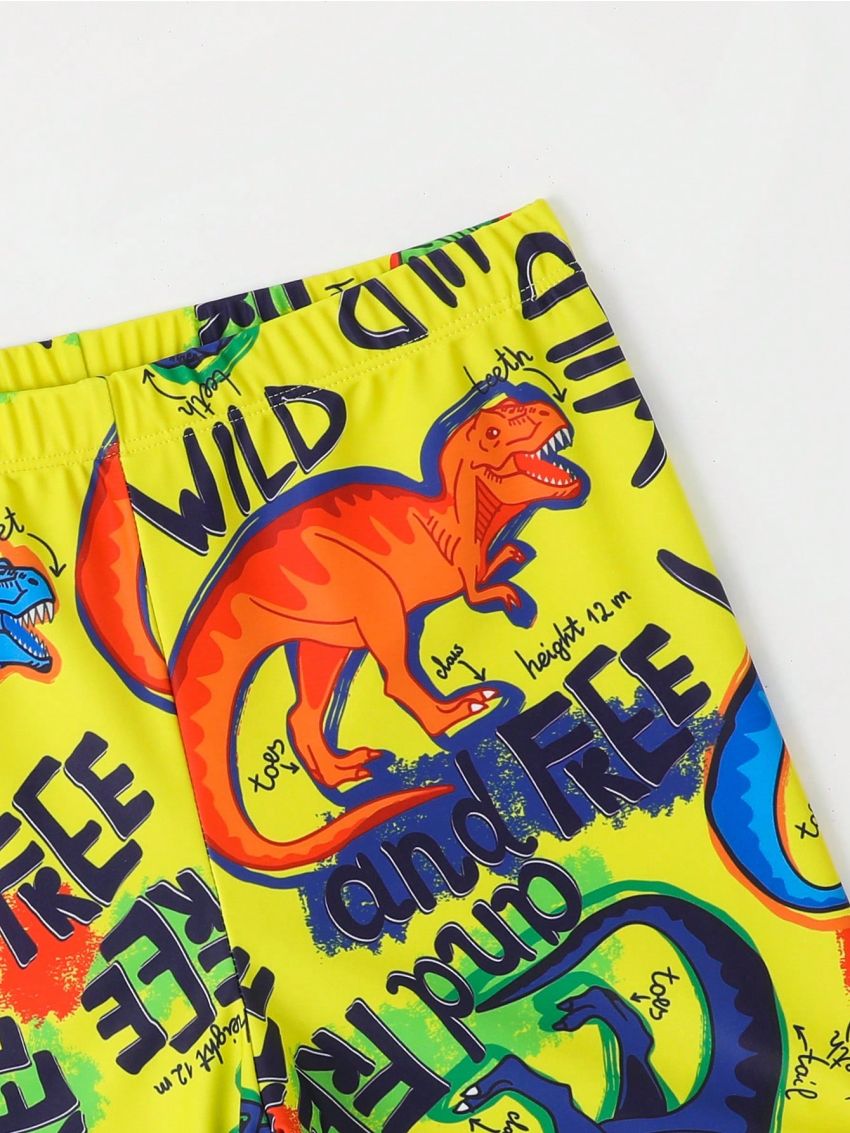 1pc Cartoon Dinosaur And Letter Printed Swimsuit Shorts For Tween Boys