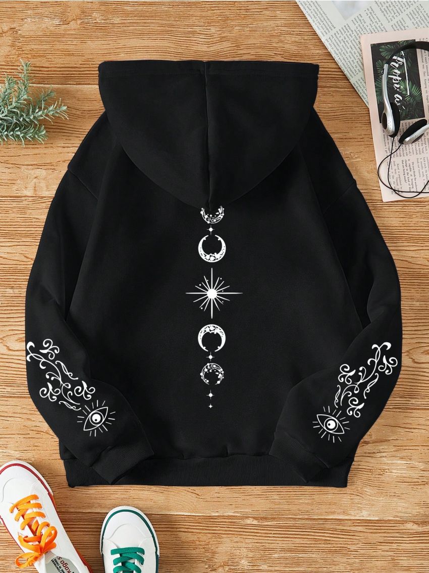 Women's Moon And Eye Printed Hoodie Sweatshirt