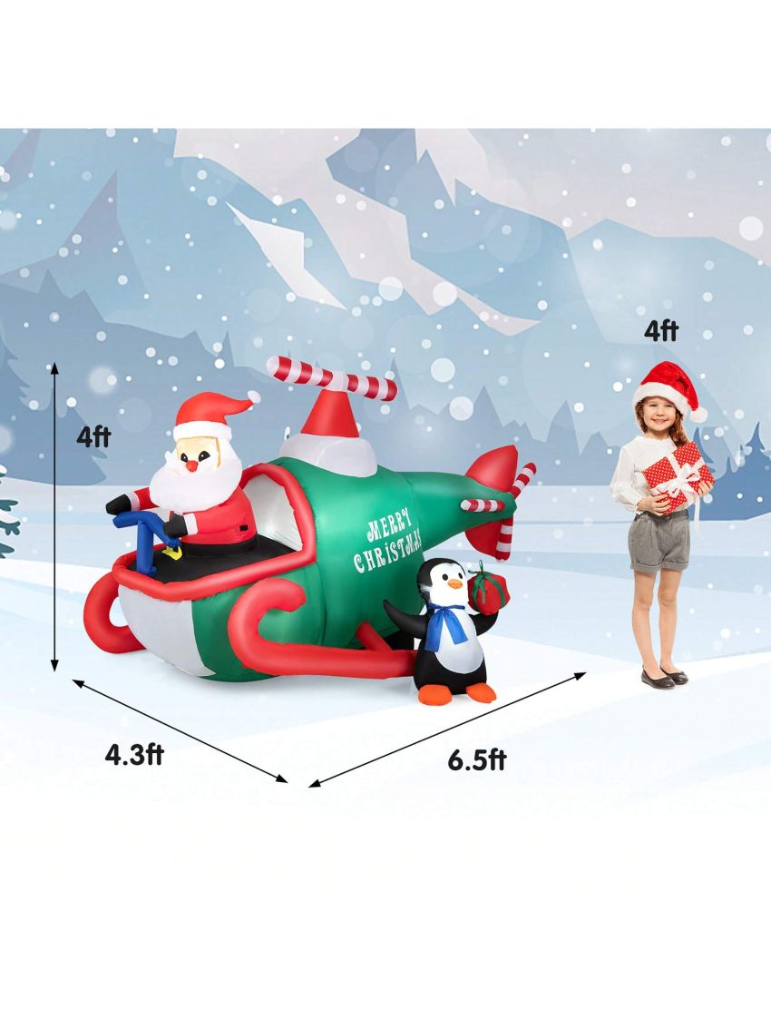 Gymax 6.5FT Inflatable Christmas Flying Helicopter Santa Claus Party Decor w/ LED Lights