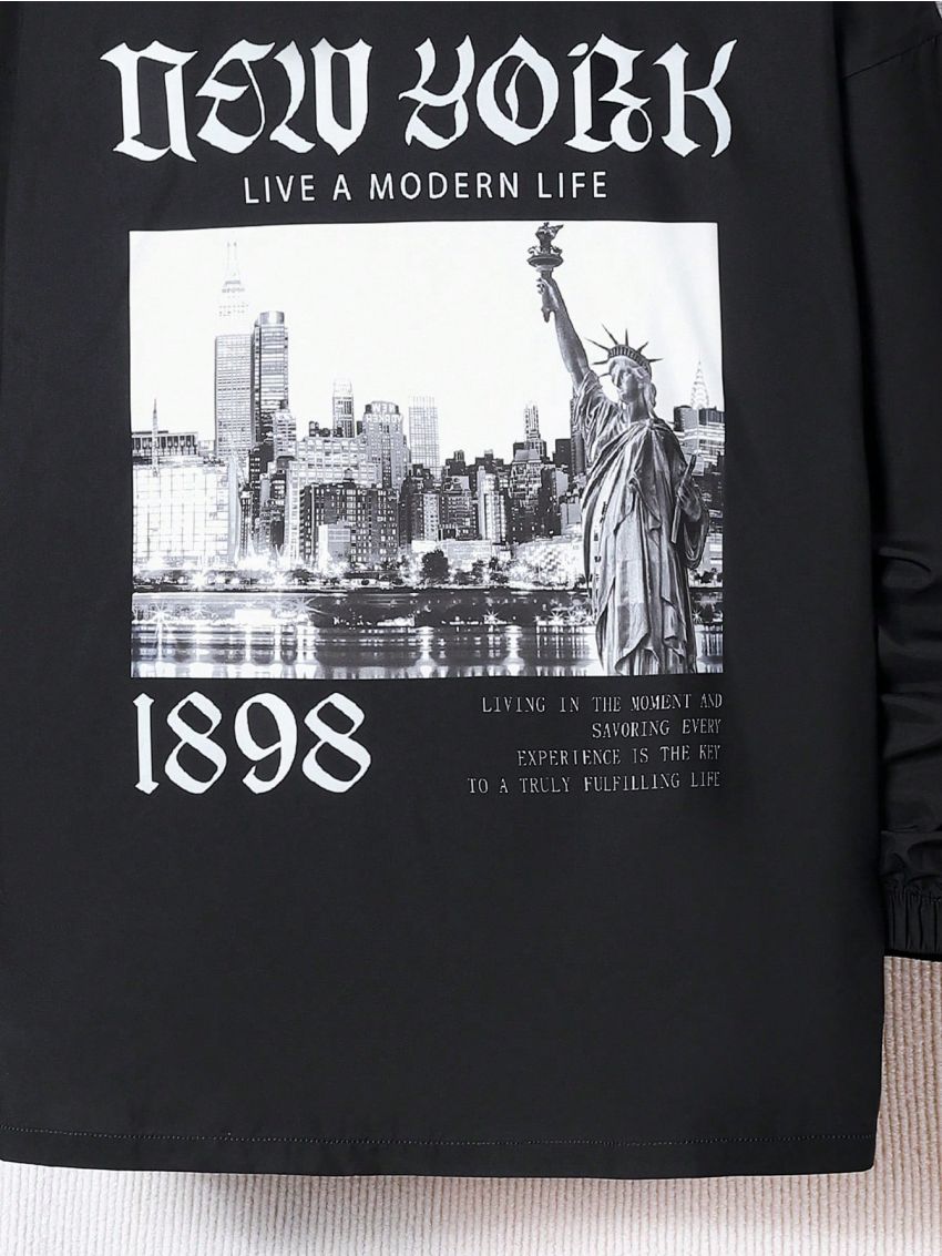 SHEIN Kids KDOMO Boys' Casual Zipper Front Hooded Jacket With Slogan Print