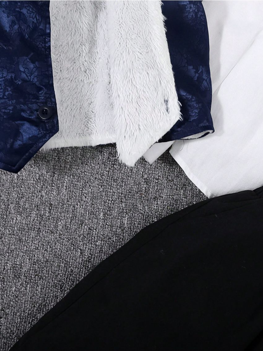 SHEIN Kids FANZEY Young Boy Thermal Lined Button Up Vest Blazer & Pants & Shirt