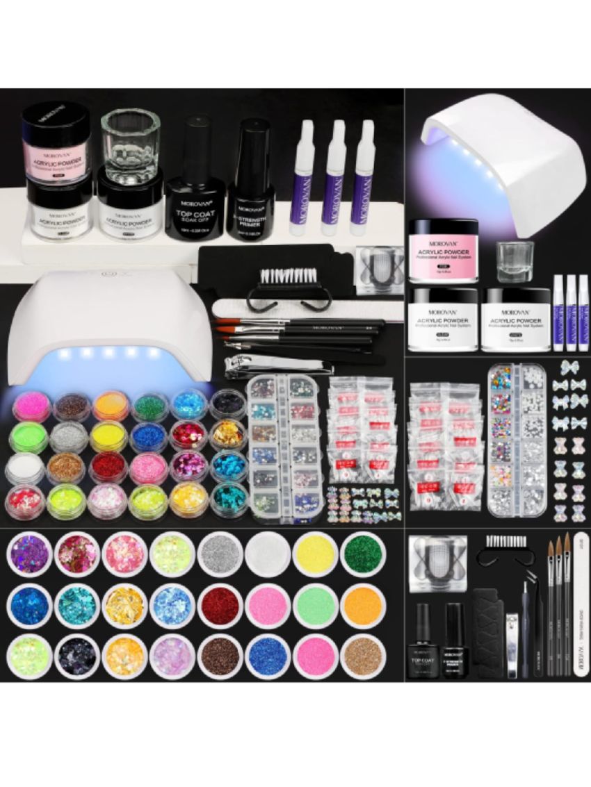 Morovan Acrylic Nail Kit - 27 Colors Nails Kit Acrylic Set with U V Light Acrylic Nail Set Practical Powder Glitter Sequins Nail Kit Set Professional Acrylic