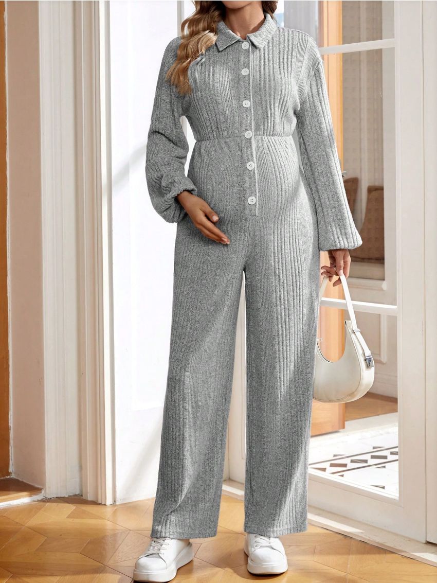 SHEIN Maternity Plaid Lantern Sleeve Nursing Jumpsuit
