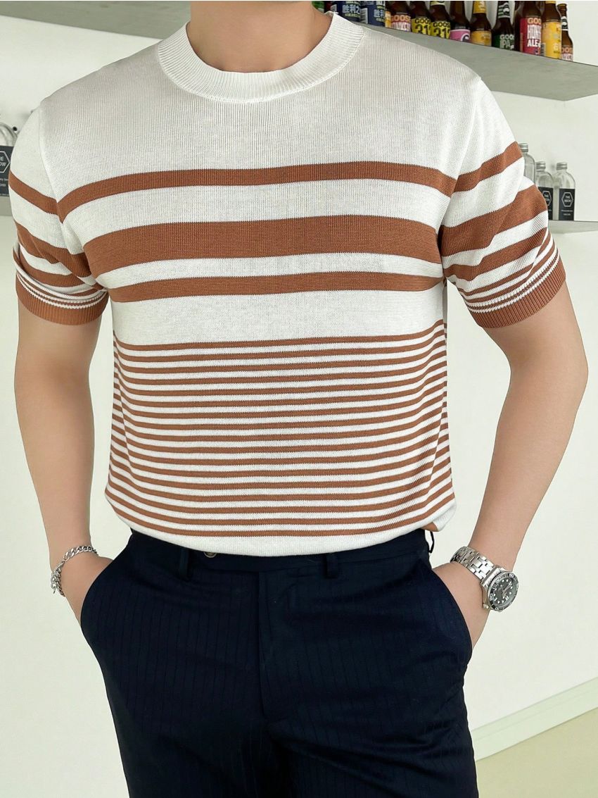 Men's Striped Short Sleeve Knitwear