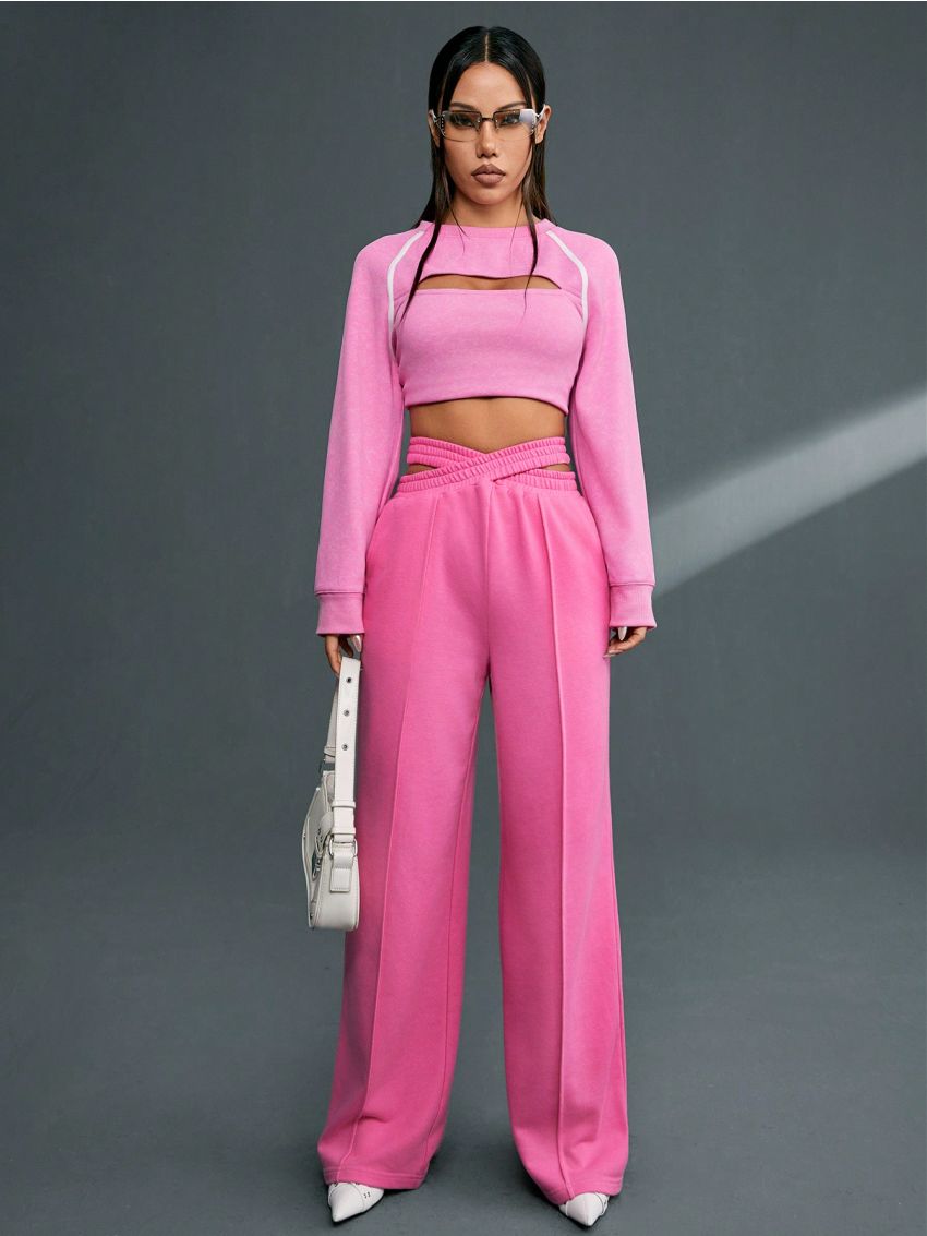 SHEINNeu Hollow Out Criss-Cross Straight Leg Sweatpants