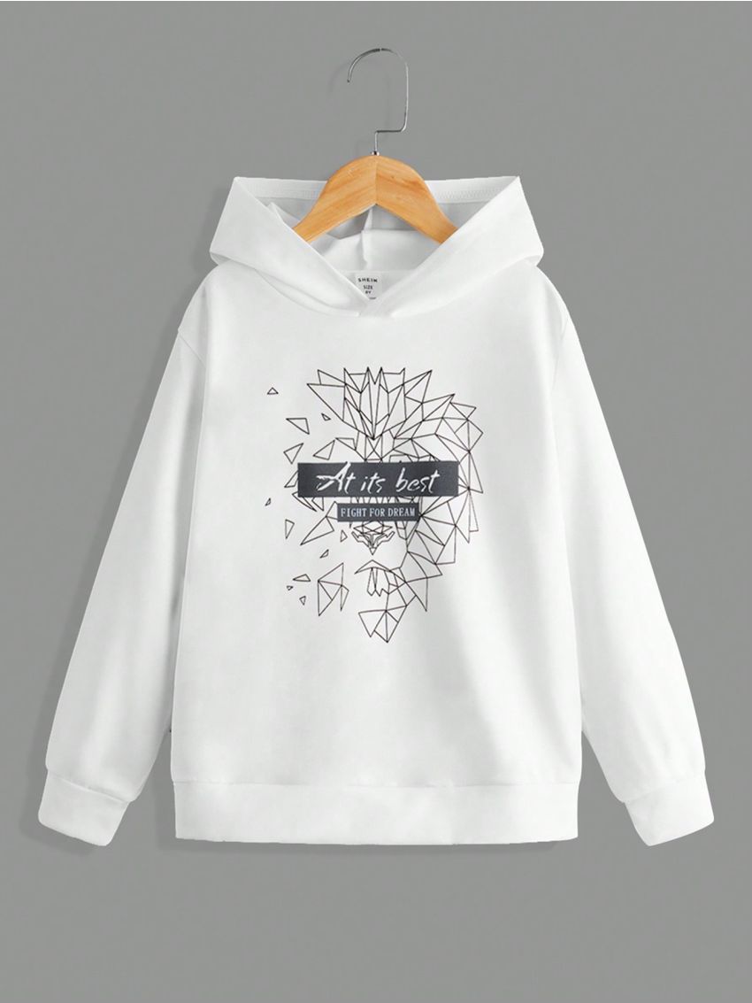 SHEIN Tween Boy Slogan Graphic Hoodie & Drawstring Waist Pants