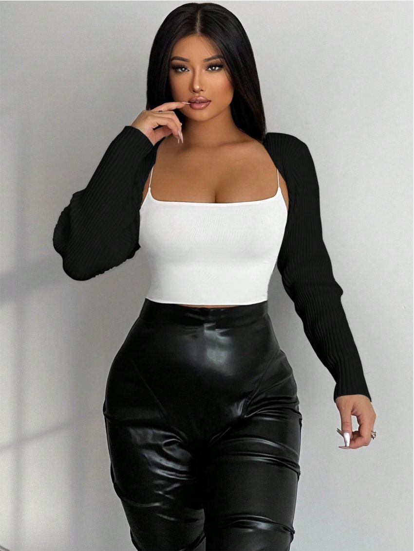 SHEIN SXY Solid Color Ribbed Knitted Cardigan