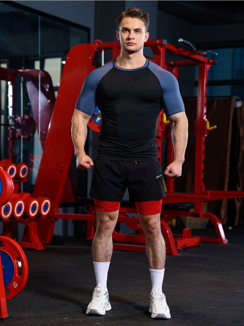 Men Color Block Raglan Sleeve Sports Tee