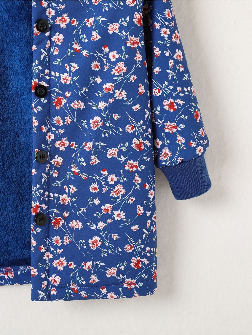 Toddler Girls Floral Print Teddy Lined Hooded Coat