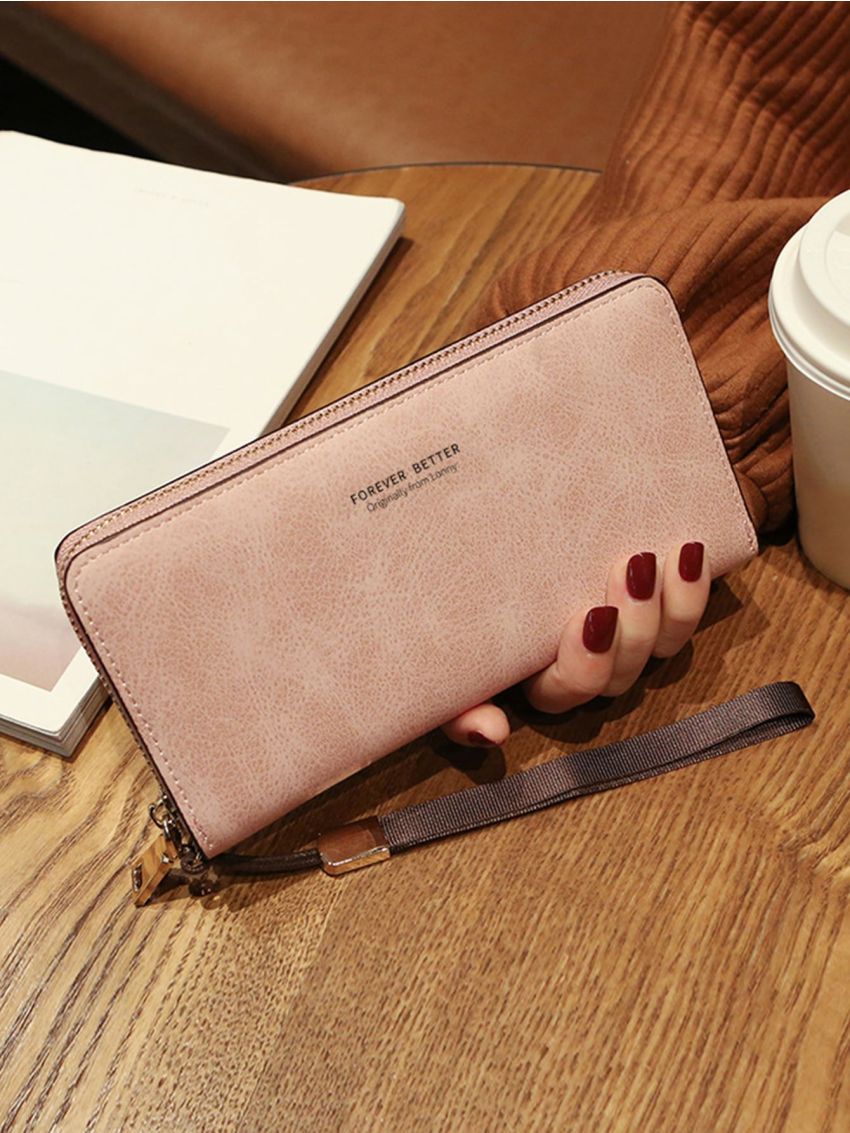 Letter Graphic Long Wallet With Wristlet Checkbook Cover