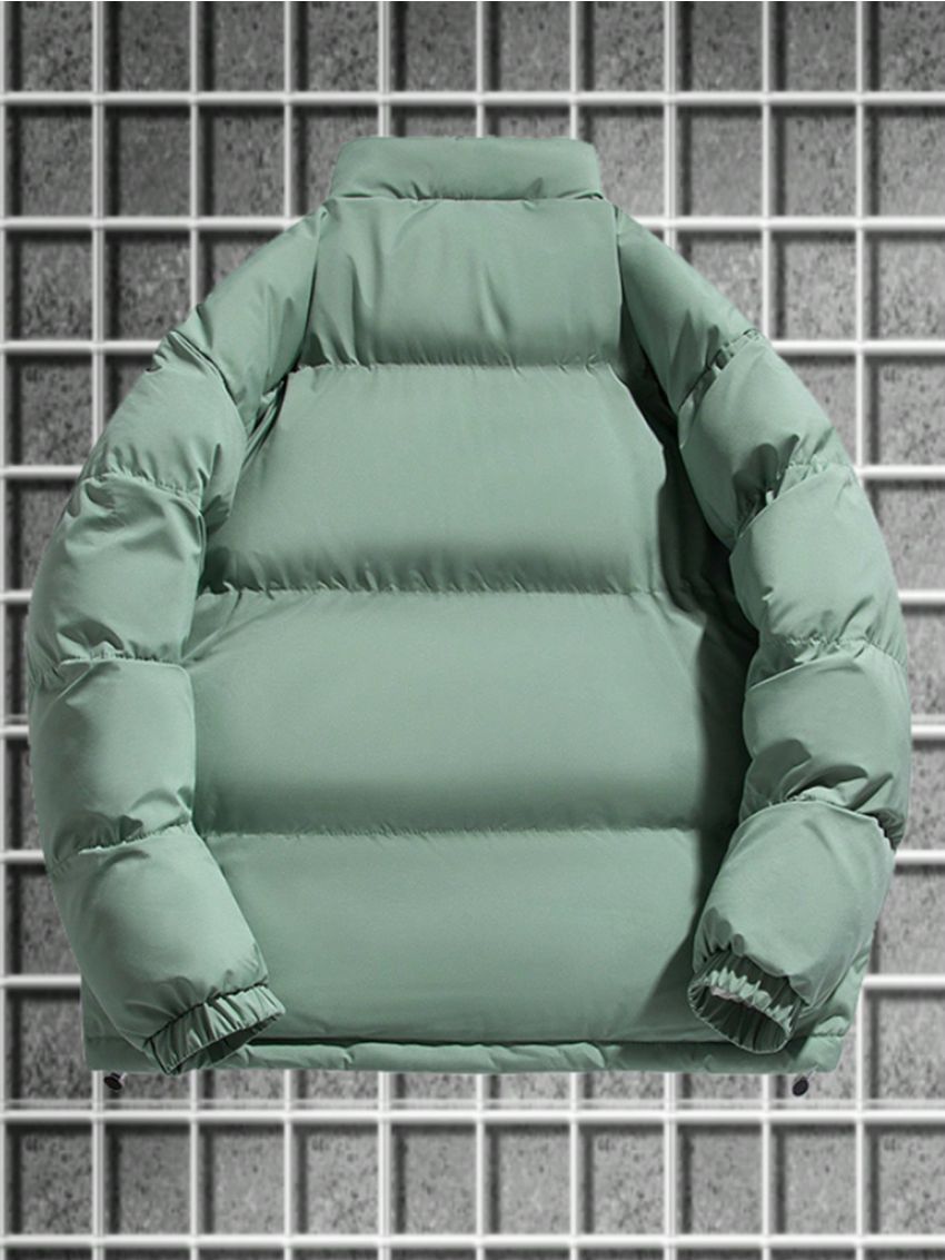 Manfinity Men'S Plus Size Solid Color Zipper Closure Stand Collar Coat Jacket