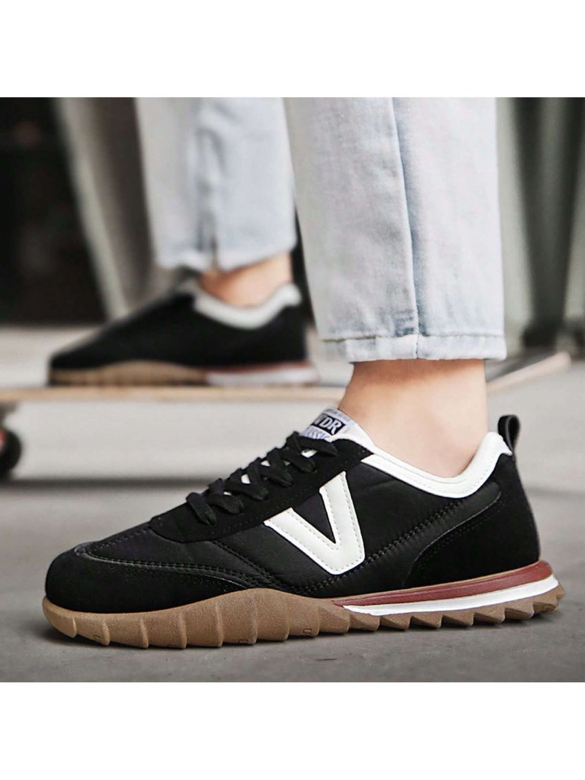 Men's Breathable Patchwork Athletic Shoes, Lightweight Low-top Flat Casual Canvas Shoes