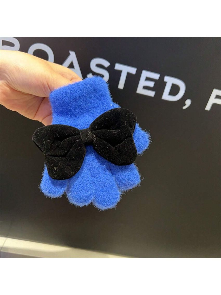 Winter Warm Baby Gloves With Fingers, For Toddler Girls With Cute Bowknot, Windproof And Thermal