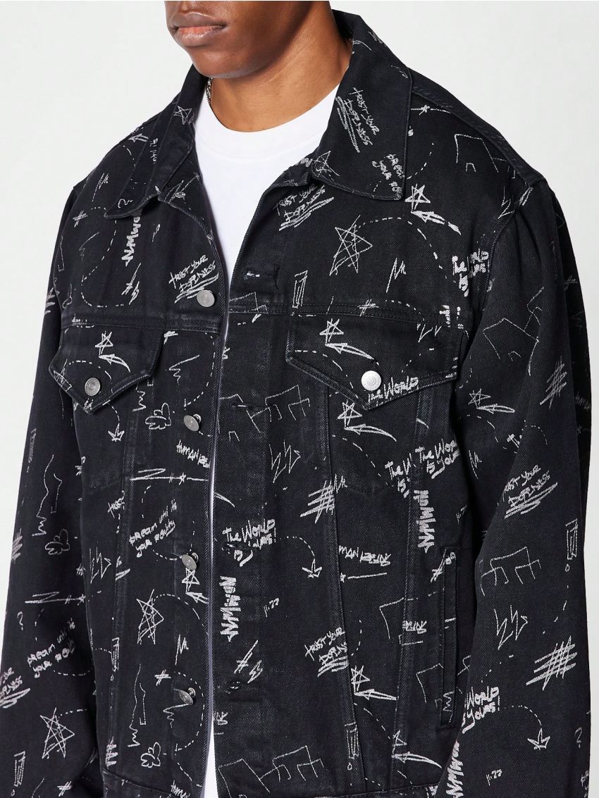 SUMWON Oversized Fit Denim Western Jacket With All Over Print