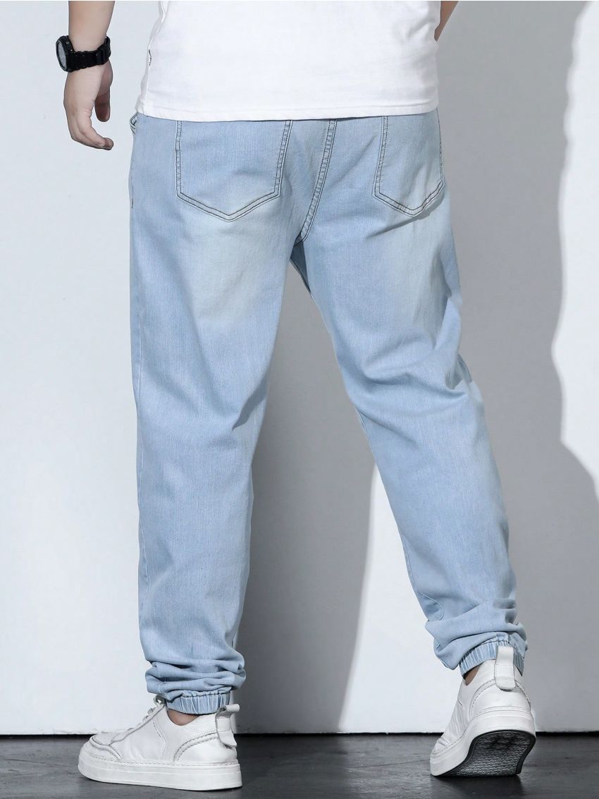 Manfinity Homme Men's Plus Size Light Blue Distressed Jeans With Cuffed Ankles