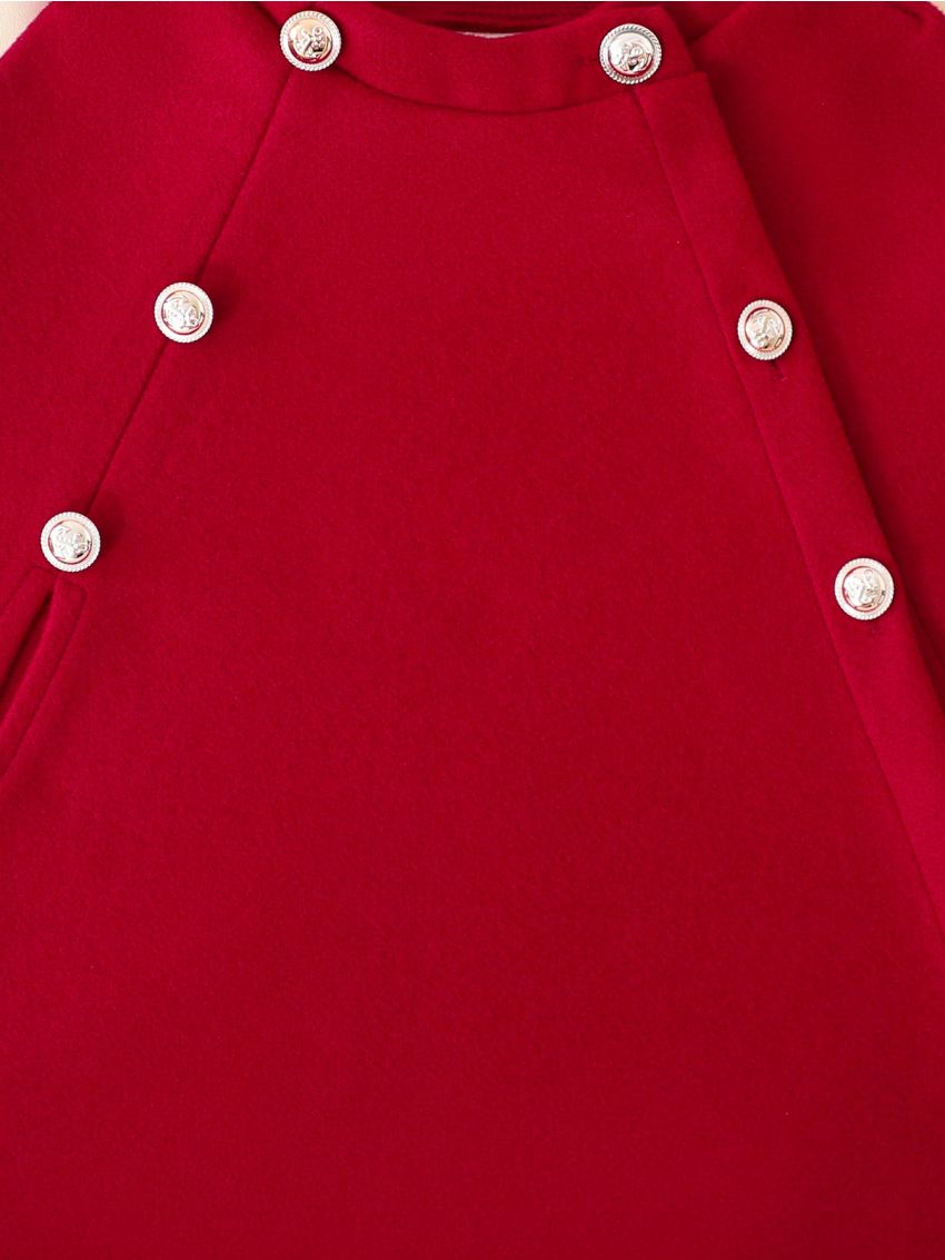 Young Girl Contrast Trim Cloak Sleeve Double Breasted Cape Overcoat