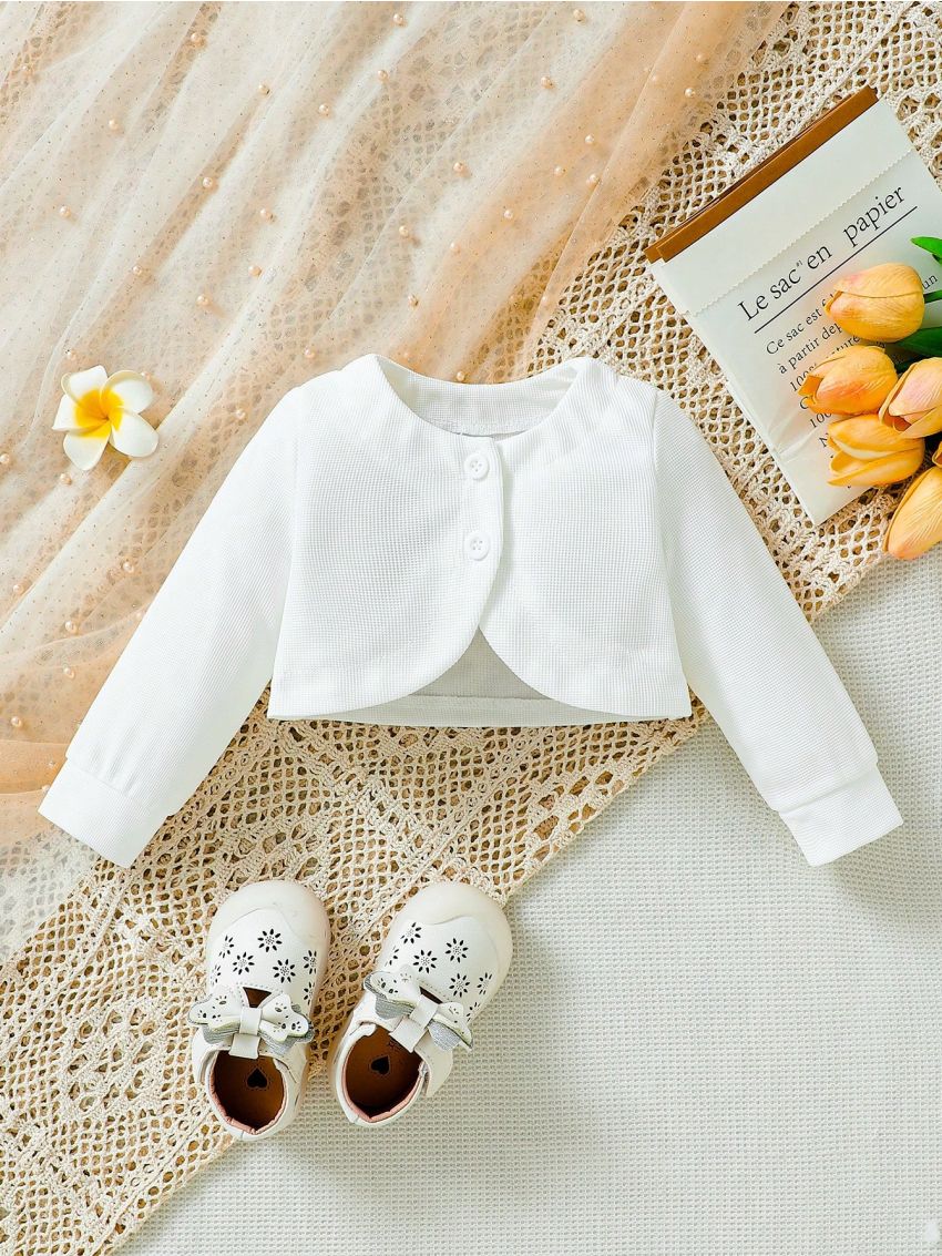Baby Girl White Basic Long Sleeve Short Jacket