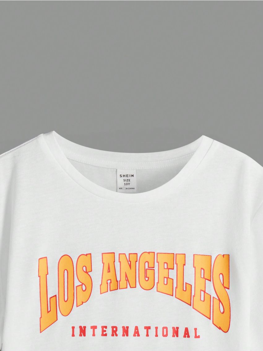 SHEIN Kids EVRYDAY Boys' Fashionable Casual T-Shirt With Letter Print And Color Block Design, Round Neck