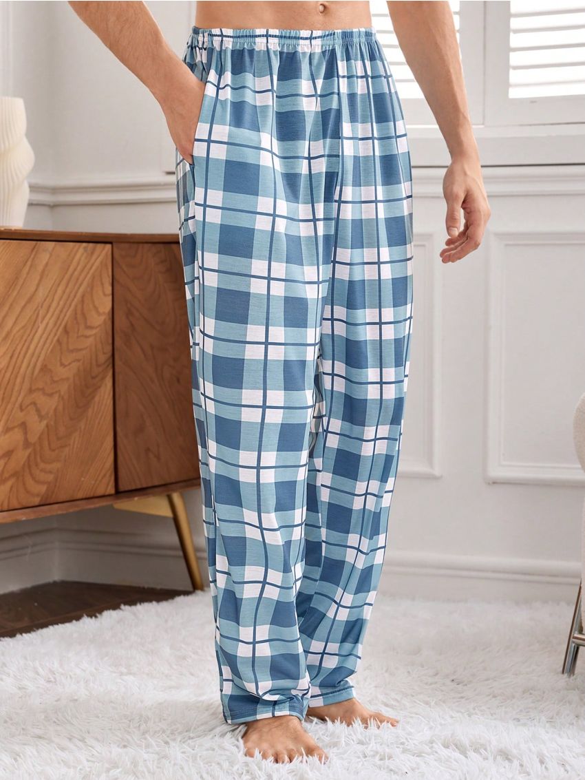 Men's Plaid Pattern Lounge Pants With Pockets