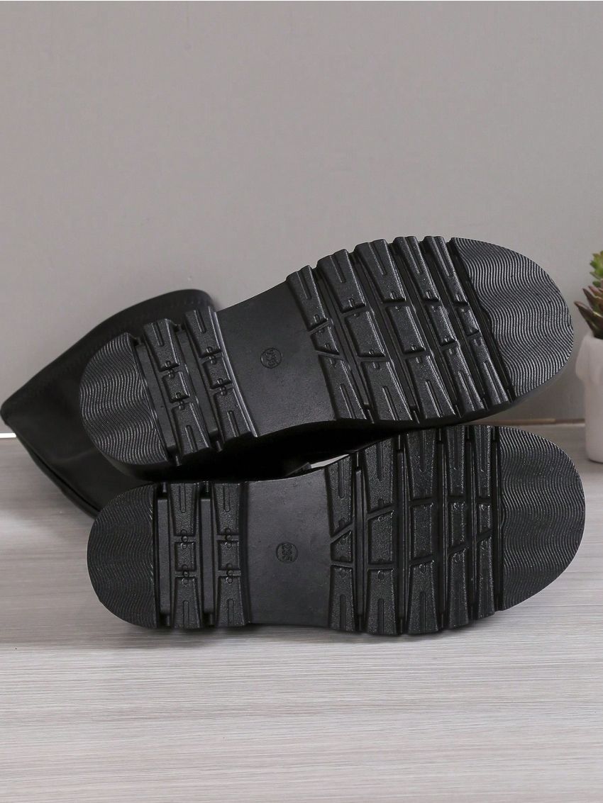 Women's Plus Size Knee High Boots New Style Thick-soled Single Boot British Style Riding Boots To Show A Svelte Figure