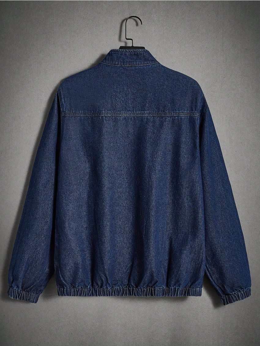 Manfinity Hypemode Men's Solid Color Half-high Collar Zipper Denim Jacket