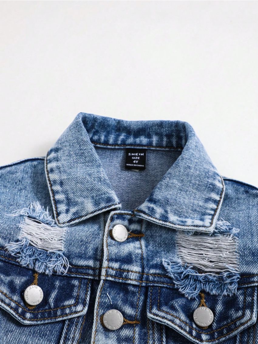 SHEIN Toddler Boys' Casual Loose Fit Denim Long Sleeve Jacket