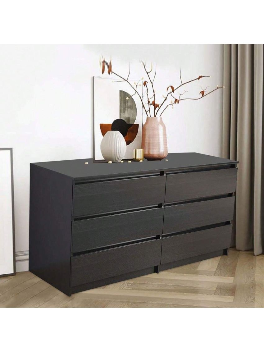 6 Drawer Double Dresser, Black
