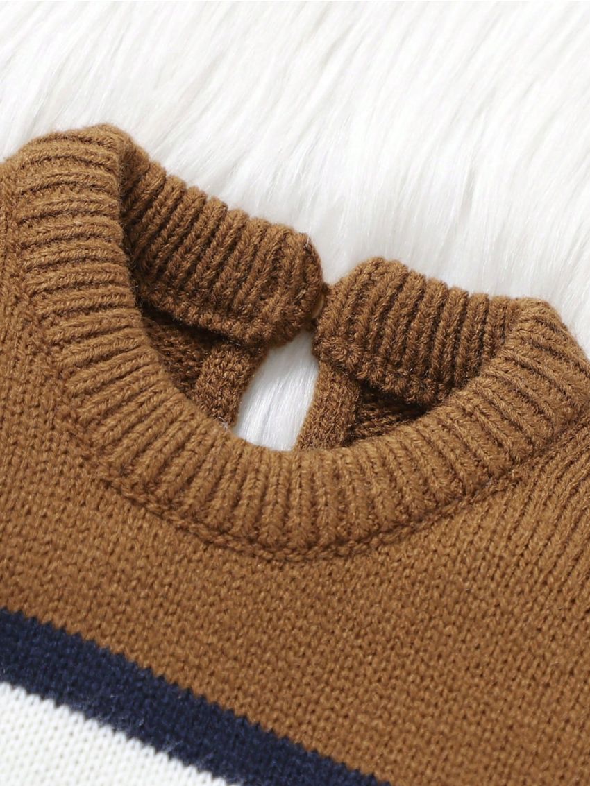 SHEIN Infant Boys' Colorblock Sweater Bodysuit For Crawling