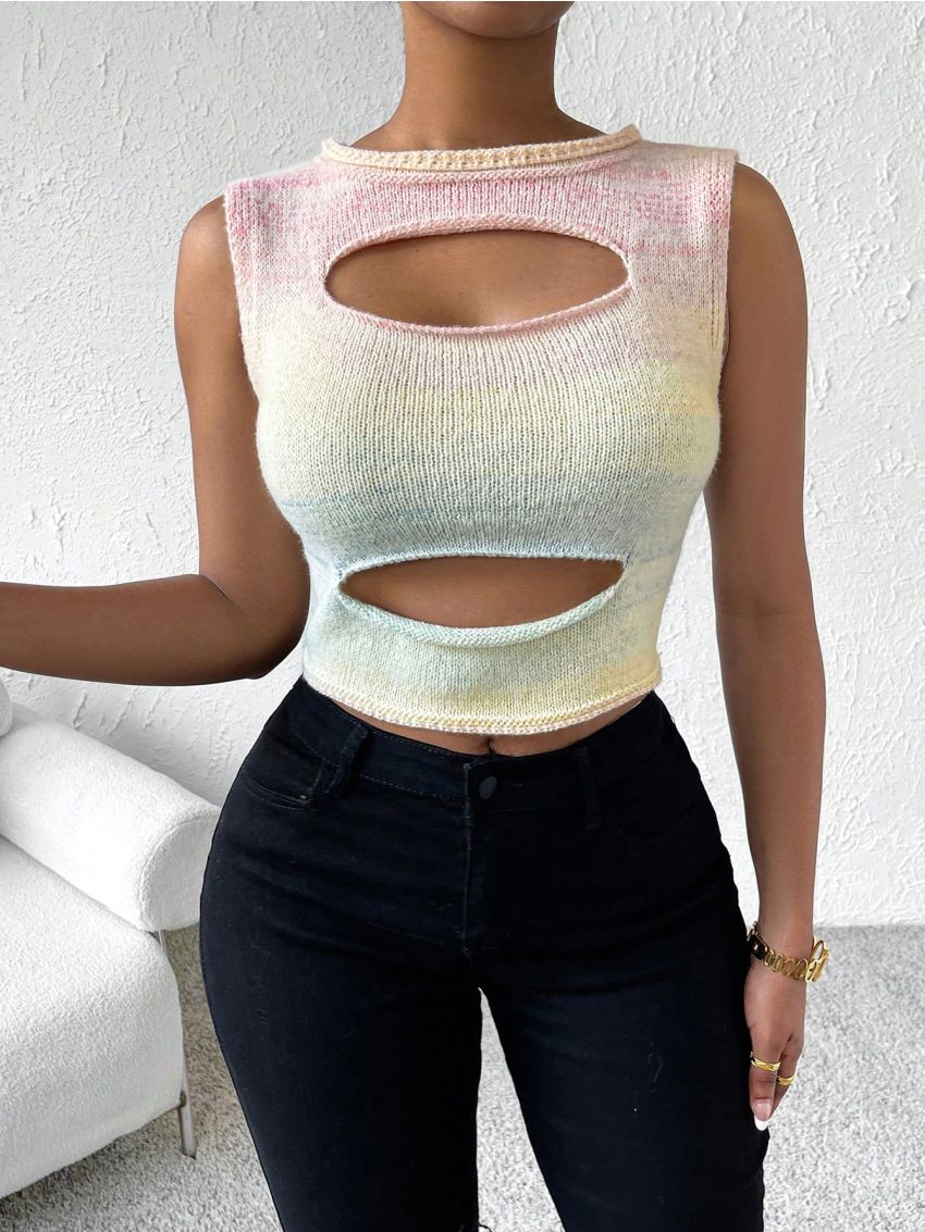 SHEIN BAE Ombre Cut Out Crop Sweater Vest