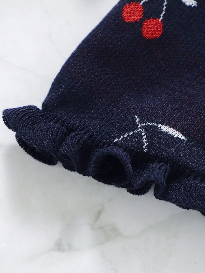 Infant Girls' Cherry Pattern Knitted Dress With Ruffle Trim