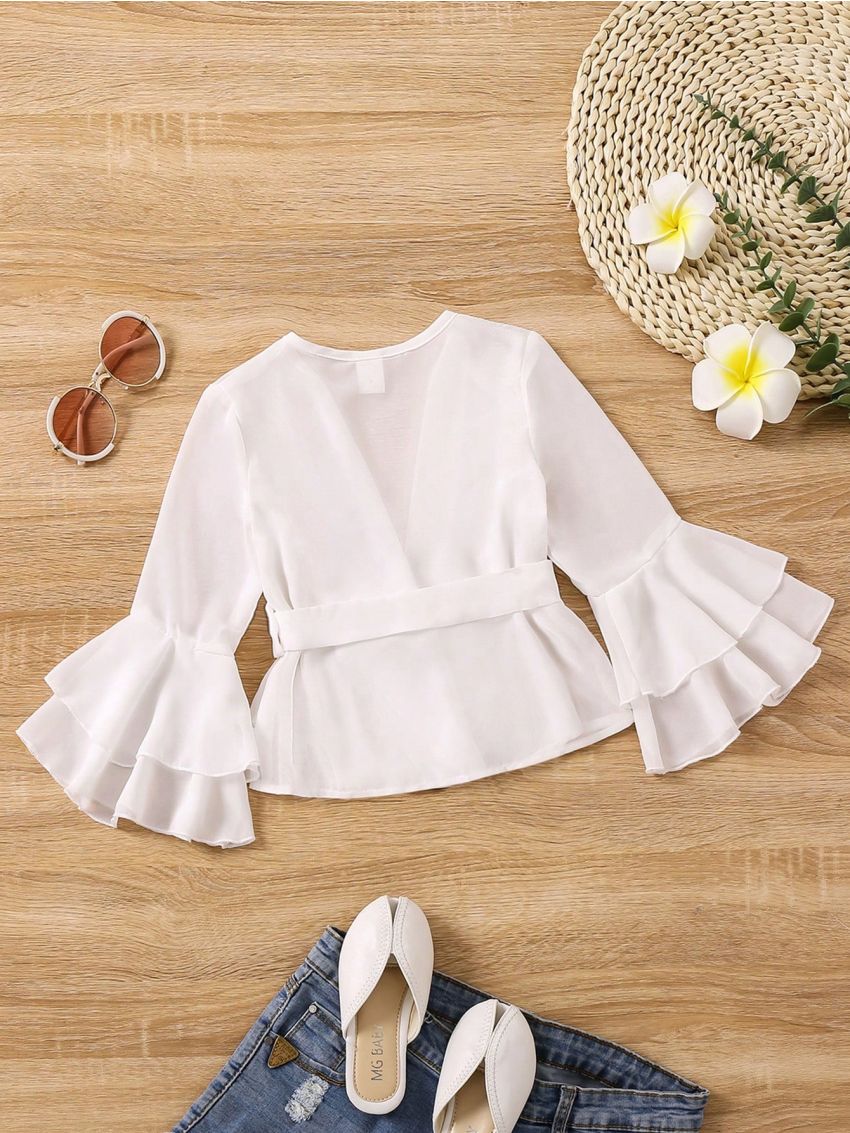 SHEIN Kids EVRYDAY Little Girls' Casual Ruffle Trimmed Coat