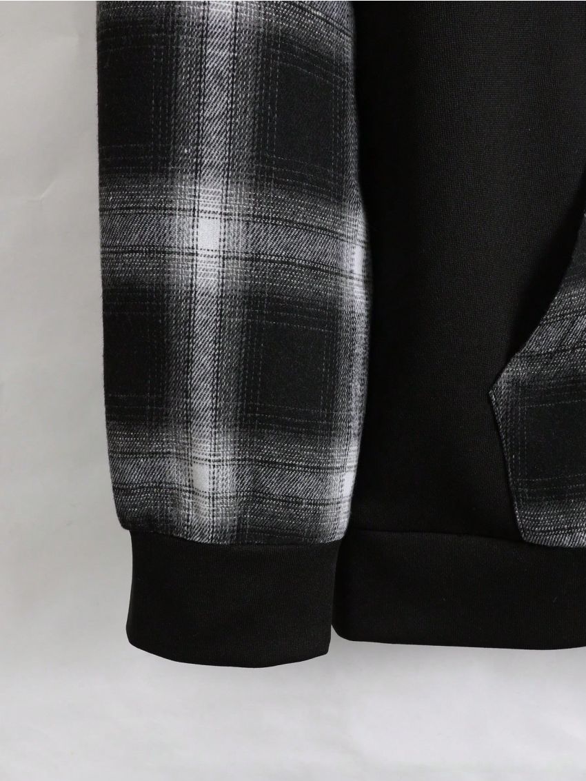 Manfinity Homme Men's Black Plaid Hooded Sweatshirt And Sweatpants Set