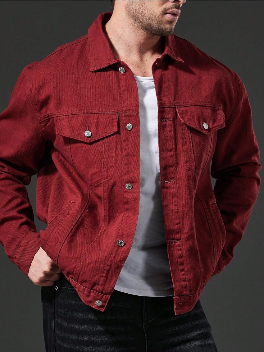 Men Plus Flap Detail Denim Jacket