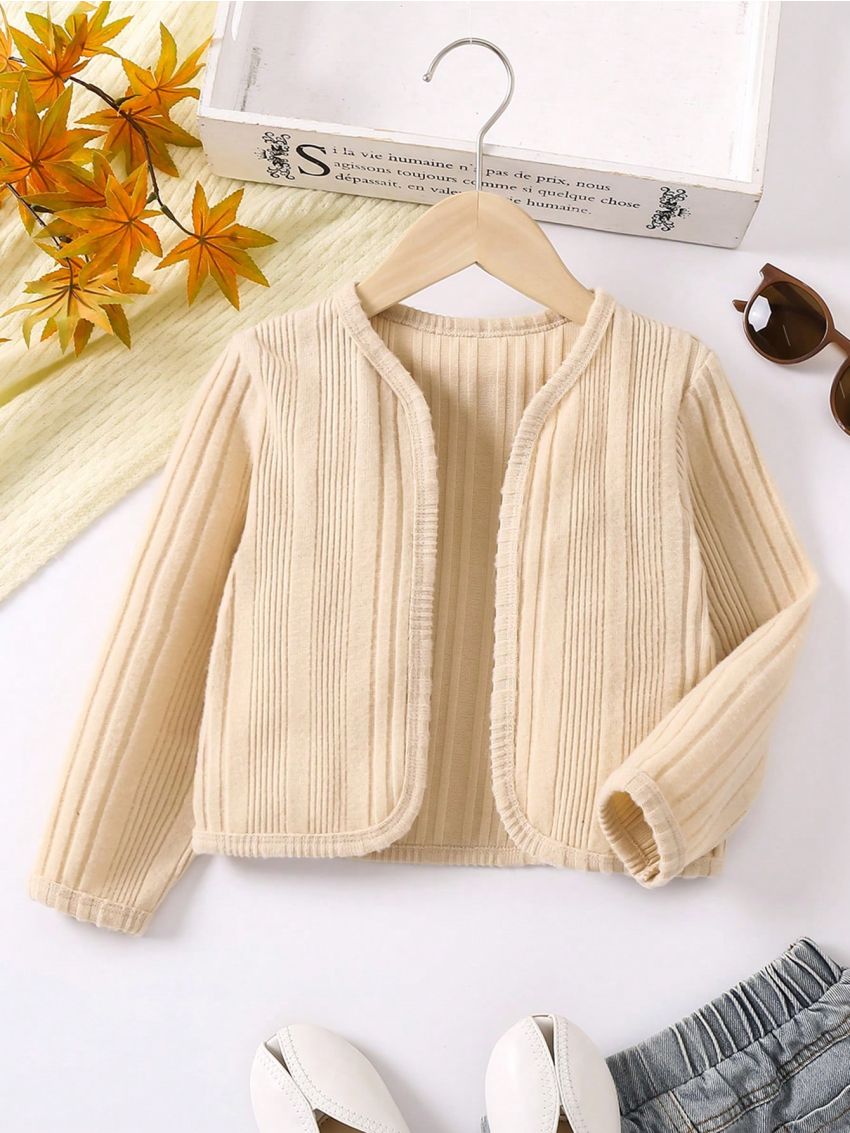 SHEIN Kids Cooltwn Girls' Solid Color Long Sleeve Cardigan