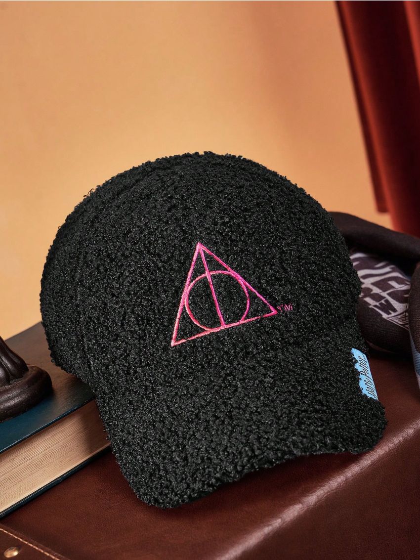 HARRY POTTER X SHEIN Deathly Hallows Black Plush Baseball Cap