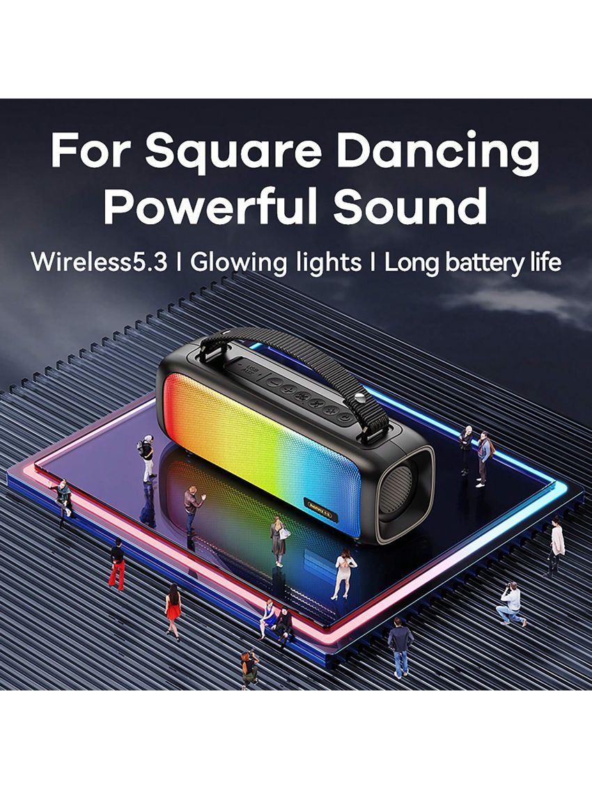 Remax Wireless Portable Outdoor Speaker,2-speaker interconnection for 3D surround sound,Waterfall light Mode,BT/AUX/USB/FM Play Modes,Colorful RGB,HiFi Playback,7H Play Time,Suitable For Travel, Camping, Party,FCC&CE Certification,Black
