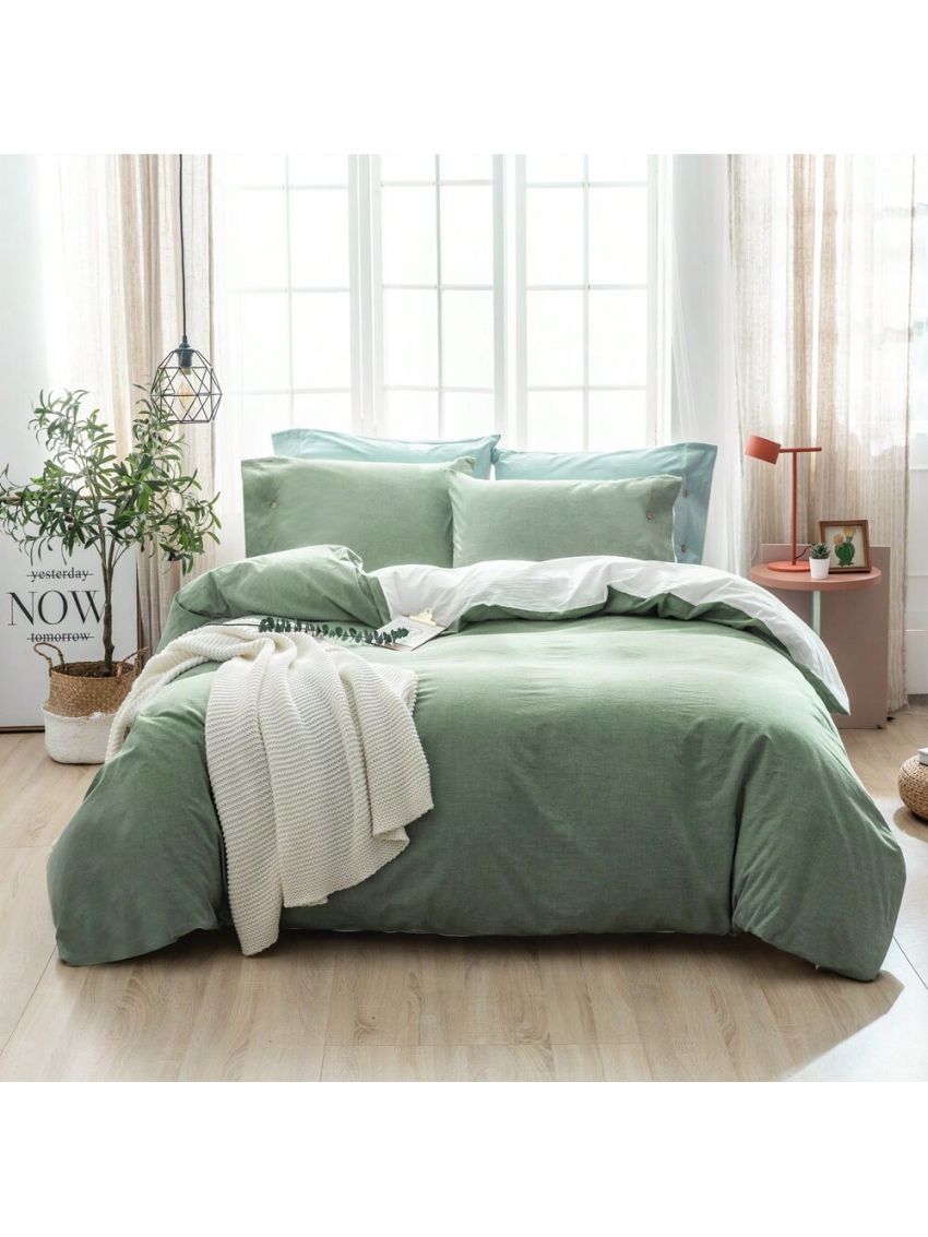 MILDLY 3 Pieces 100% Washed Cotton Duvet Cover Set, Ultra Soft Comforter Cover Set with 1 Duvet Cover and 2 Pillow Cases (No Comforter)