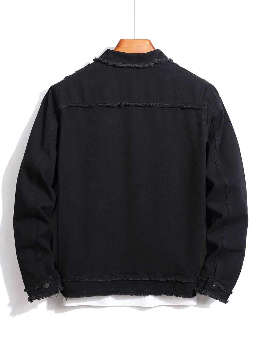 Men's Solid Color Button-front Denim Jacket