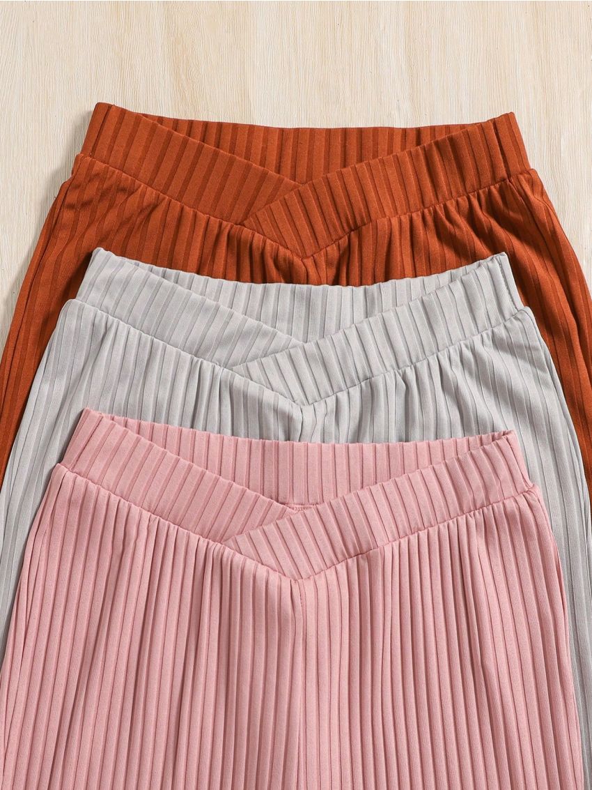 SHEIN Kids KDOMO Tween Girls High-Waisted, Slim-Fit, Flared Pants To Emphasize Curves