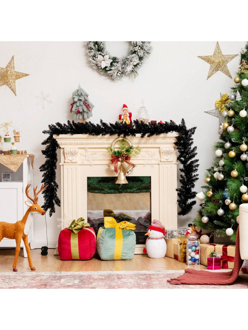 Costway 9ft Pre-lit Christmas Halloween Garland Black w/ 50 Purple LED Lights