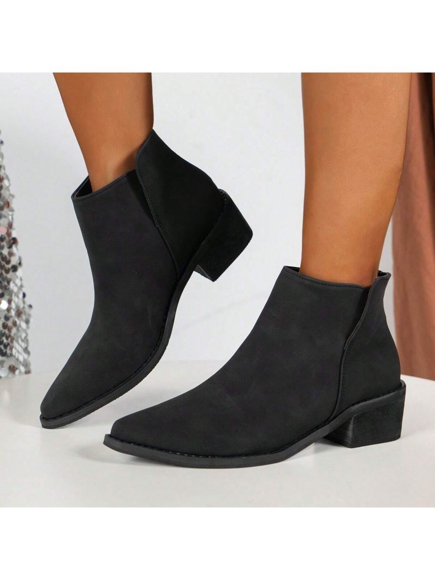 Women's Chelsea Suede Fashion Ankle Boots Pointed Toe Block Mid Heel British Style Booties