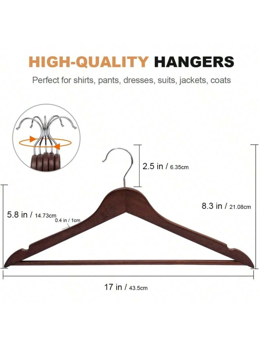 Solid Wooden Hangers 30 Pack, Wood Suit Hangers with Extra Smooth Finish, Precisely Cut Notches & Chrome Swivel Hook, Wooden Clothes Hangers for Shirt Coat Dress