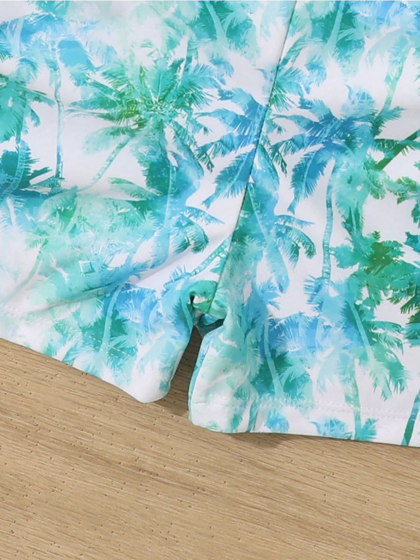 Tween Girls' Tropical Plant Printed Sleeveless Bikini Set