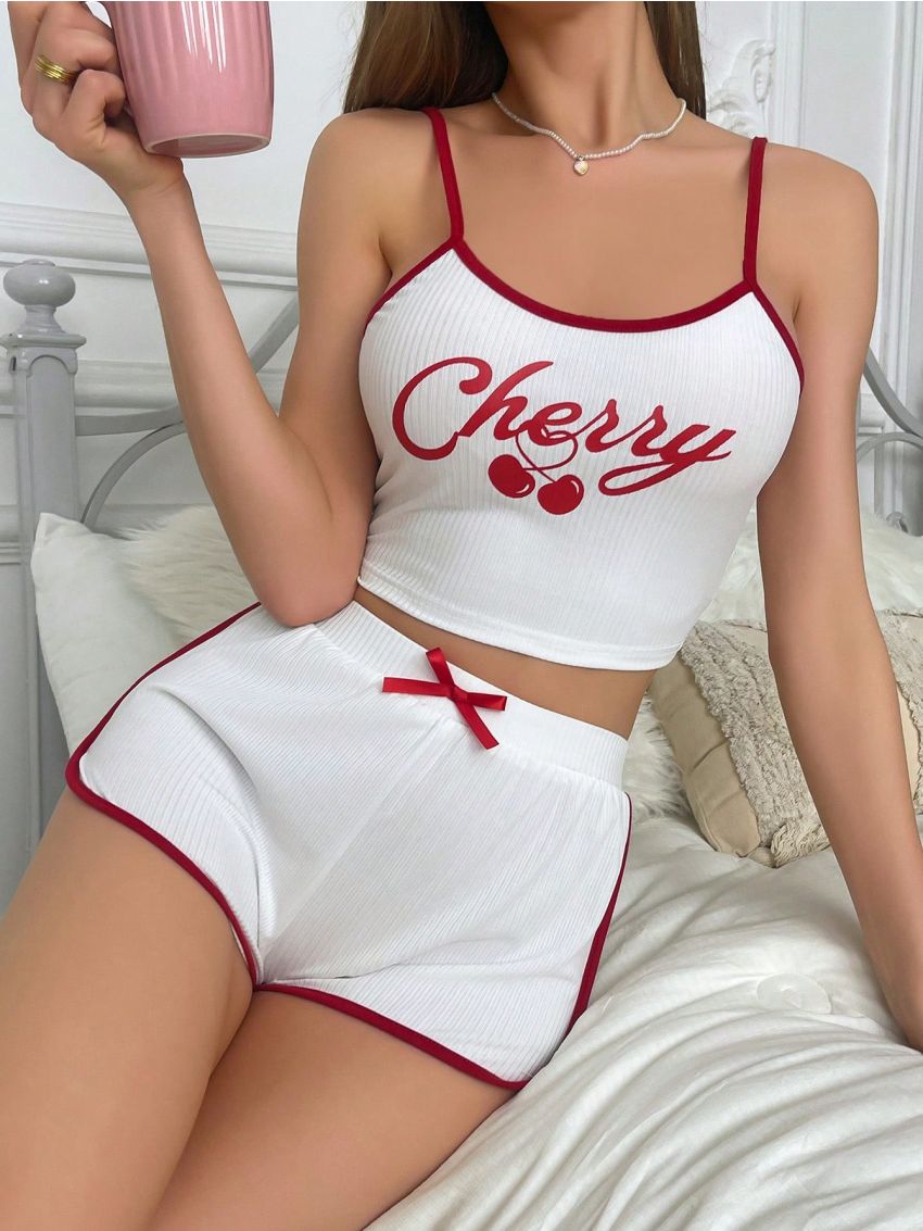 Ladies' Sleepwear Set With Letter Print And Contrast Trim