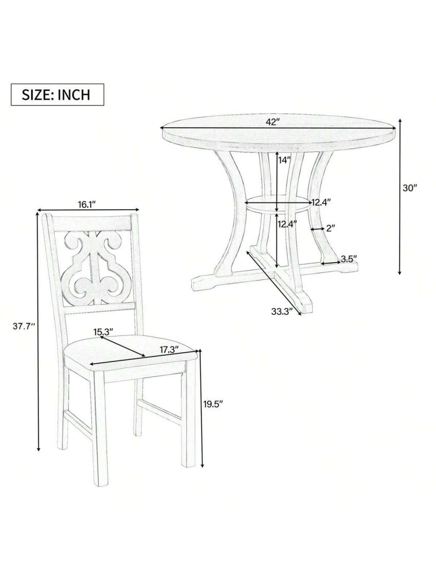 Merax 5-Piece Round Dining Table and Chair Set with Special-shaped Legs and an Exquisitely Designed Hollow Chair Back for Dining Room