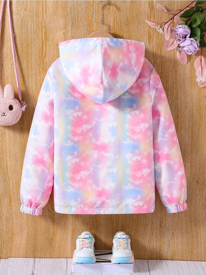 SHEIN Kids Nujoom Tween Girls' Rainbow Cloud Hooded Jacket