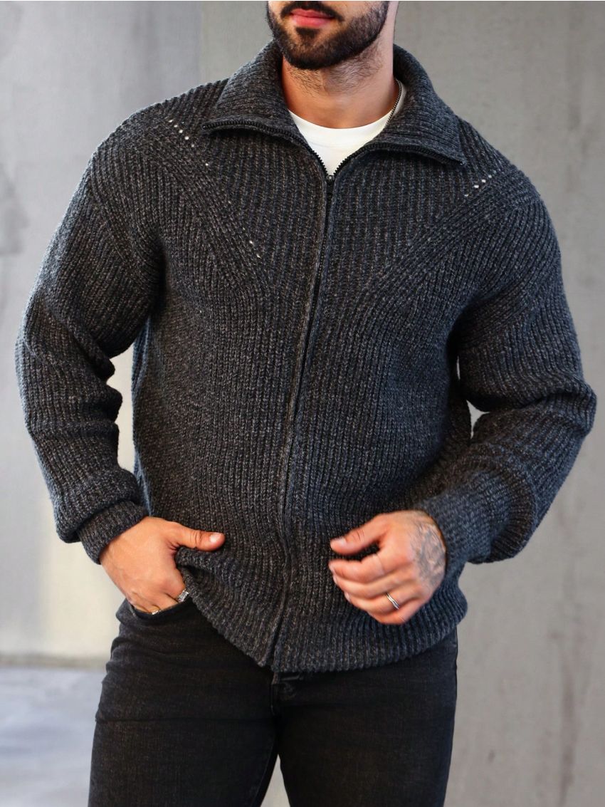 Manfinity Homme Men's Solid Color Zipper Cardigan