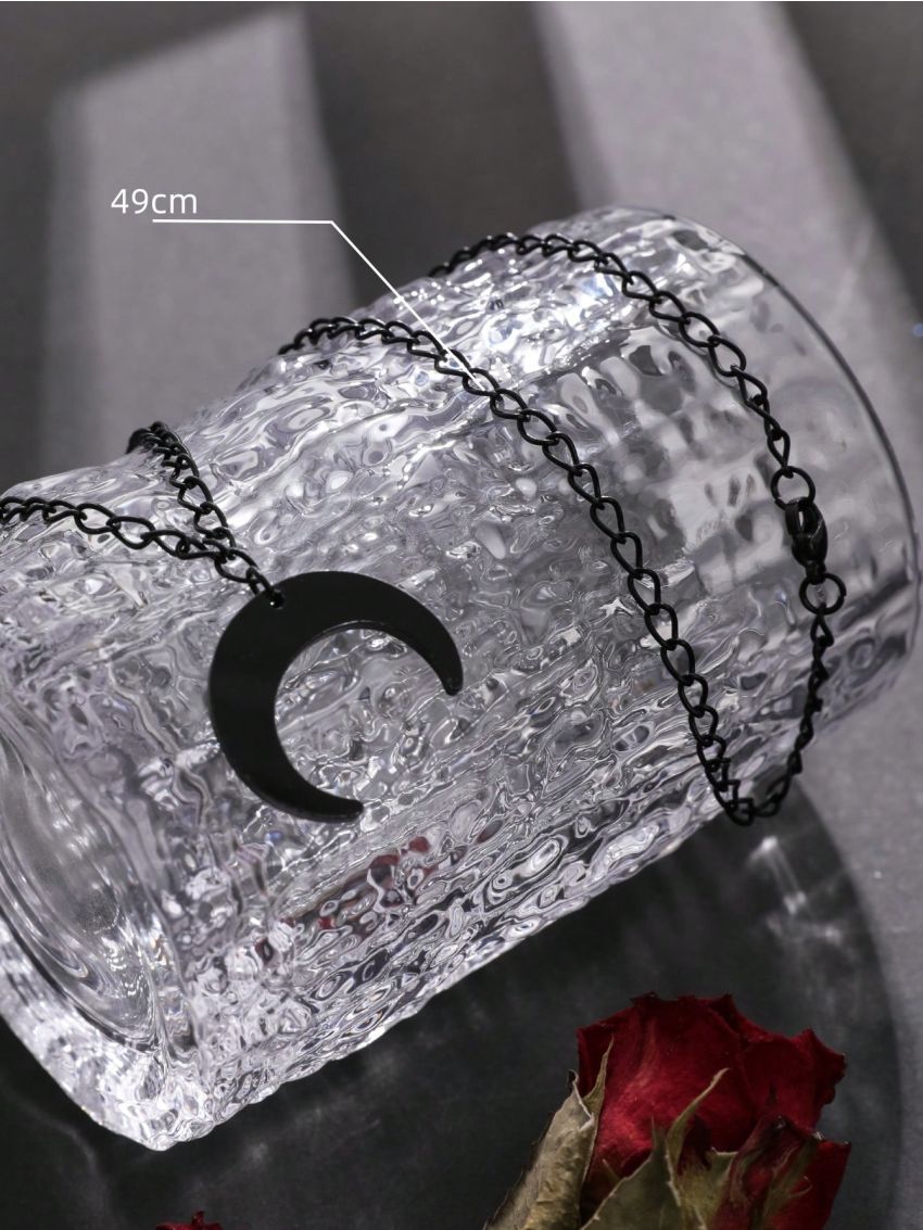 Goth 1pc Gothic Style Chain & Moon Shaped Pendant Choker Necklace