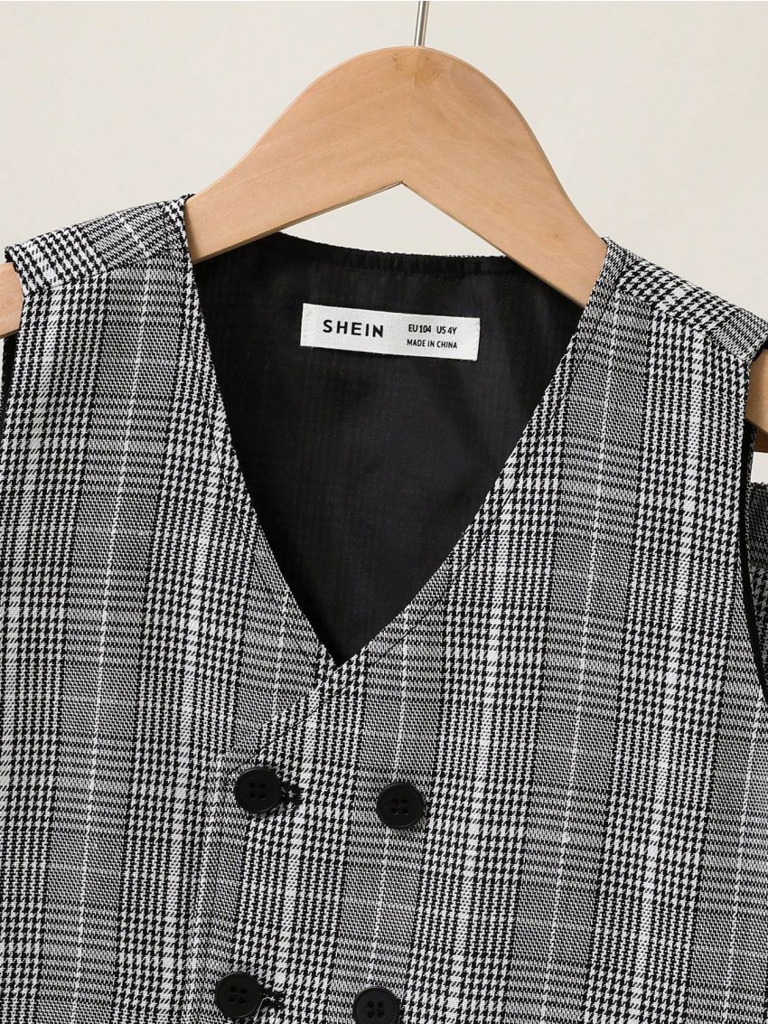 SHEIN Toddler Boys' Gentlemen Plaid Vest And Pants Suit