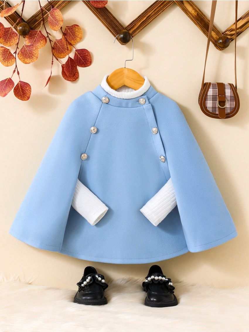 Young Girl Cloak Sleeve Double Breasted Cape Overcoat